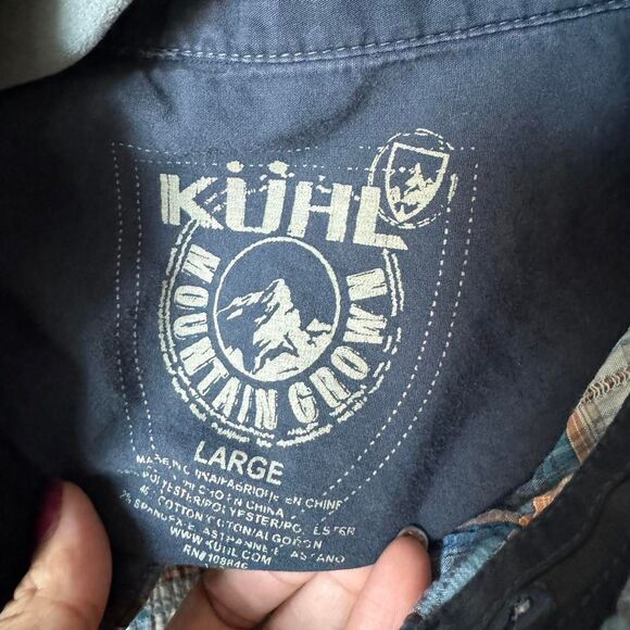 KUHL Mountain Men's Button Up Shirt Size Large Brown Blue Plaid Outdoor Preppy - Picture 3 of 7